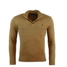 NWT Polo Ralph Lauren Men's 3 Buttons Pullover Mockneck Sweater Knit Camel S