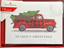 Christmas Tree American Greetings Red Farm Truck Cards Boxed 14 Cards Envelopes