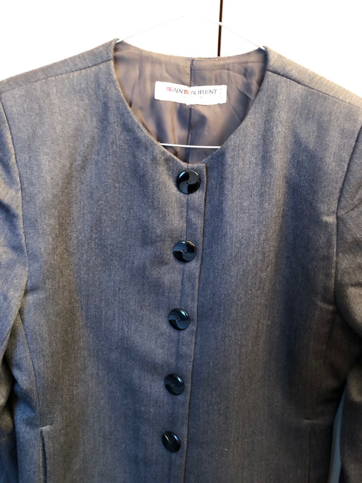 YVES SAINT LAURENT YSL RIVE GAUCHE LUSSO GIACCA BLAZER WOOL DARK GREY AUTH FR 44