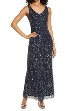 NWT 248 Pisarro Nights Sz 4 Women  s Sequin  Bead Sleeveless Gown In Slate