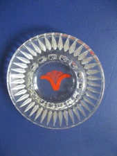 Vintage Retro Ashtray Sovereigns Clear Cut Glass Orange V Print Round
