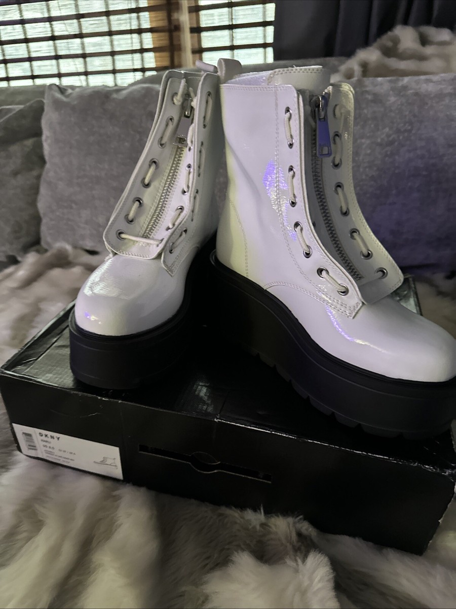 DKNY Platform White Harli Combat Women Boots Size UK