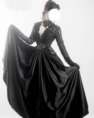 Black Victorian Prom Dress Sexy V Neck Lace Long Sleeve Glitter A-line Gothic