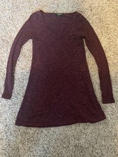 Express Shirt Dress Long Sleeve V-Neck Extra Small Soft Maroon Black Red XS