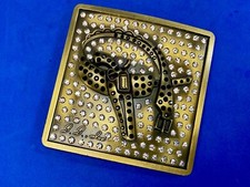 Rhinestone Covered Six Shooter Gun In Holster Gold Tone Raised Belt Buckle