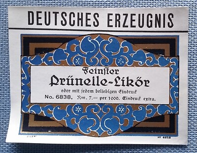 Old Label Bottle Neck Label Prünelle Liqueur Illert Hanau Design