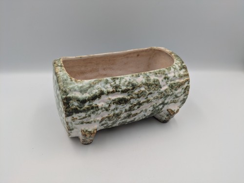 Tree Bark Green Pottery Figural Woodland Glaze Log Planter Vintage Retro Mantle - Picture 3 of 8