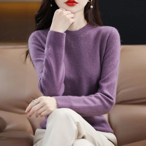 Women Crew Neck Slim Cashmere Jumper Sweater Knitted Tops Wool Pullover Solid - Bild 19 von 30