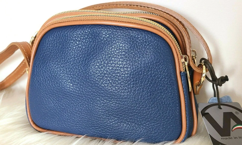 VALENTINA Genuine Leather Crossbody Handbag Purse Blue Made In Italy - Image 4 of 4