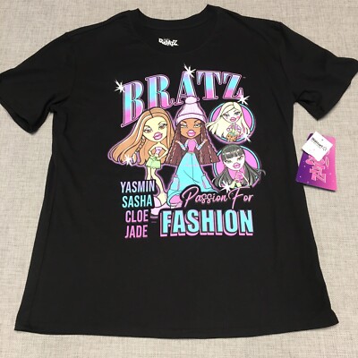 Bratz Junior Girls Large Passion for Fashion Black Shirt Yasmin Sasha Cloe Jade