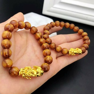 Feng Shui Amber Buddha Beads Golden Pixiu Bracelet Attract