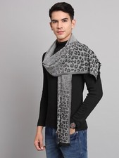 Winter Men's Warm 100 Cashmere Made Grey Leopard Scarf Wraps Wool Scarves 72"
