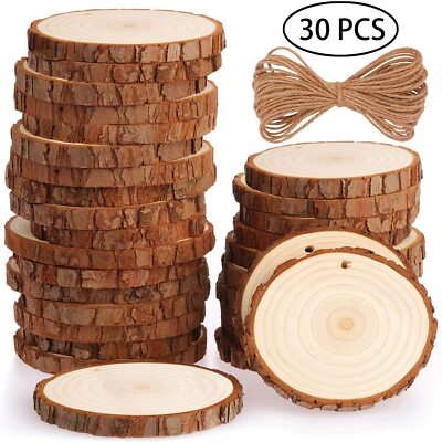 30 Stk 5-6 cm Runde Naturholz Baumscheiben Baumstamm Scheiben Dekor zum Basteln