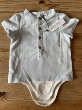 Eden et Victor Baby Bodysuit Short Sleeves Shirt Buttons Blue Cotton 12M New