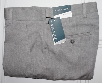 Perry Ellis Dress Pants 29x30 Regular Fit Brushed Nickel Herringbone NWT 