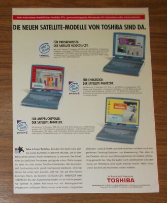 Rare Advertising TOSHIBA SATELLITE 4030CDS/CDTS 4060XCDT 4080XCDT Laptops 1999
