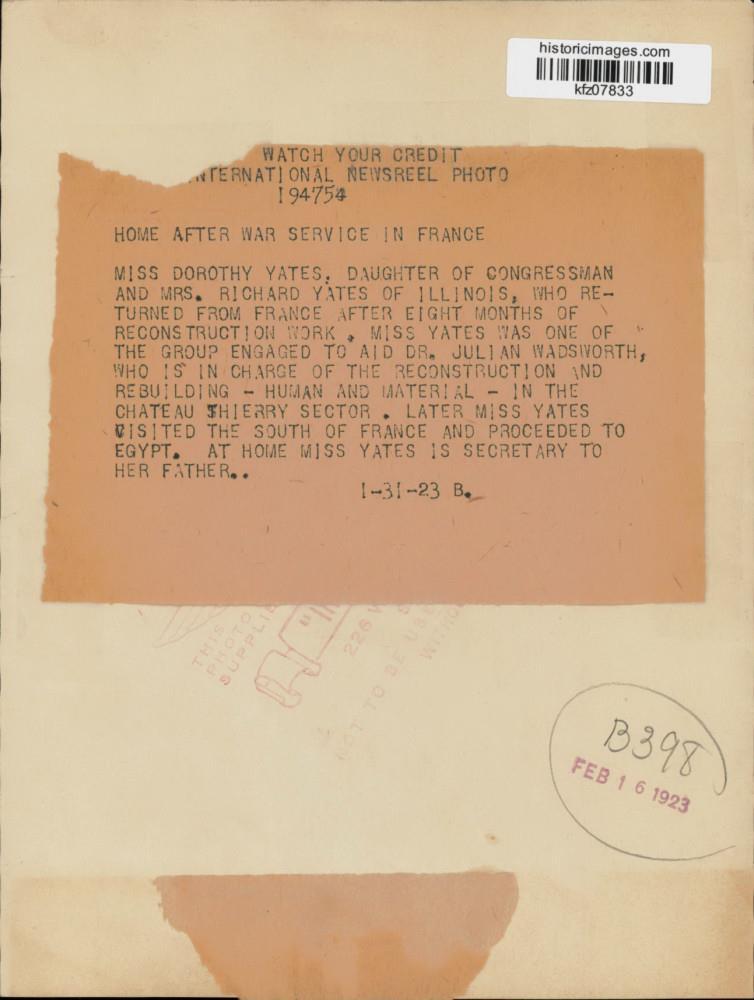 1923 Press Photo Congressman Richard Yates' Daughter Dorothy Returns from France eBay