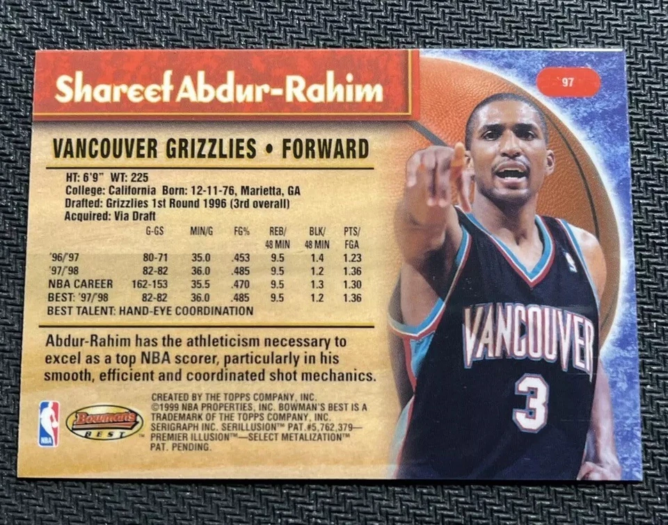1998-99 Bowman's Best Shareef Abdur-Rahim #97 Vancouver Grizzlies - Image 2 of 2