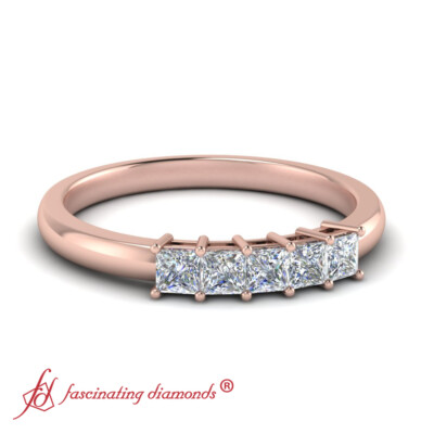 Half Carat Princess Cut Lab Created Diamond Five Stone Rose