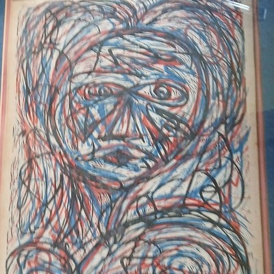Nathan C. Fial  Multicolor Original Mid-century Artwork Painting - Anxious Woman