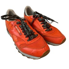 Reebok Classic Leather Neon Orange Grey Gum Sole Sneakers Men's Size 10.5 Low