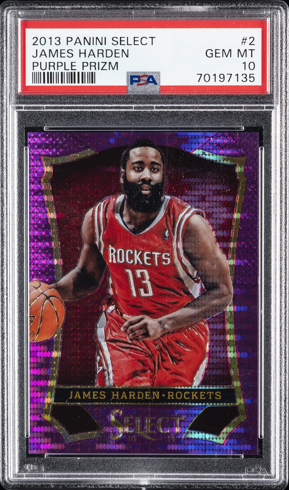 2013 PANINI SELECT PURPLE PRIZM #2 JAMES HARDEN 7/99 PSA 10