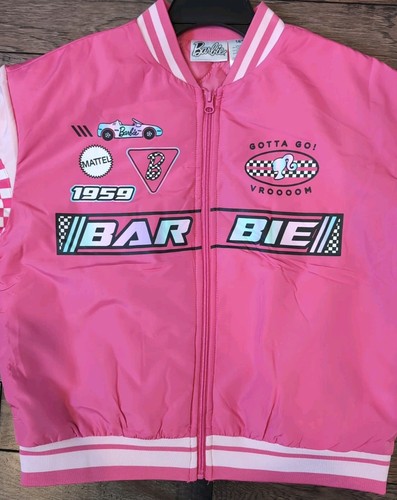 Barbie Bomber Stadium Racing Pink Spring Jacket XL 14 16 Sport Convertible Car - Picture 4 of 7