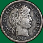 1916 Barber Dime Extremely Fine XF Coin #35989