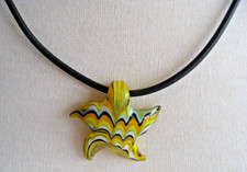 Blown Glass Yellow Starfish Murano Style Necklace on Black Leather Cord Vintage