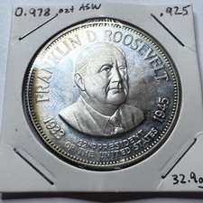 1970 US United States PRESIDENT FRANKLIN D. ROOSEVELT Proof Silver Medal - Toner