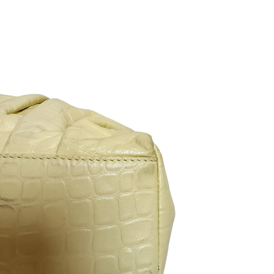 Sam Edelman Cream Croc Embossed Faux Leather Shoulder Bag Gold Chain Strap Hobo - Image 3 of 4