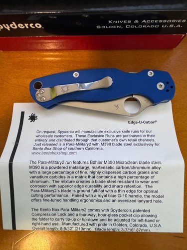Spyderco paramilitary Bento Box Shop Steel M390 Exclusive Run C81GPBL2