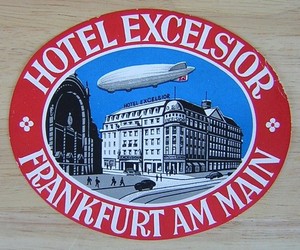 1930s Airship Hindenburg and Graf Zeppelin Frankfurt am Main Hotel Baggage Label