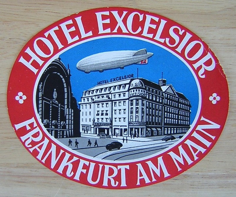 1930s Airship Hindenburg and Graf Zeppelin Frankfurt am Main Hotel Baggage Label