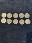 Lot of 10 90% Silver Washington Quarters, circulated 1936-1954