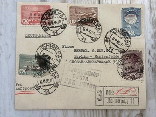 Copertina spedita da Leningrado a Berlino 1939 Giornata dell'aviazione posta aerea