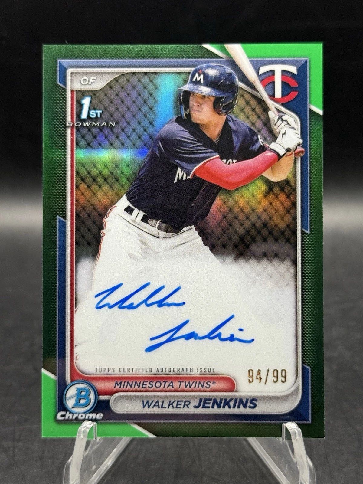 2024 Bowman 1st WALKER JENKINS Chrome Prospect Green Refractor Auto /99 - Twins