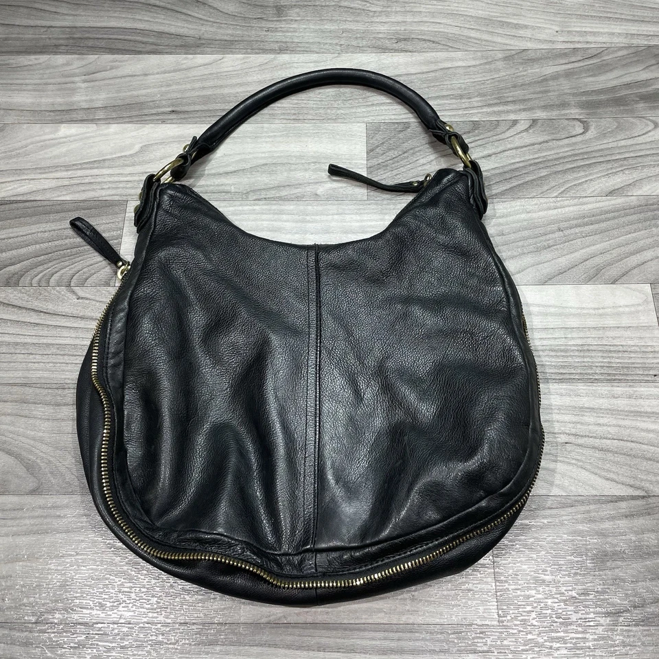 Vintage LINEA PELLE Studded Hobo Bag Purse Womens Pebbled Leather Black - Image 3 of 4