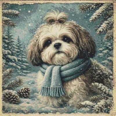 Shih Tzu Welpe Hund Komfort in der Kälte gezählt Kreuzstich