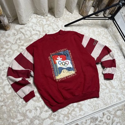 Vinage Adidas Crewneck Sweatshirt Olympics Winter Games Size S - RED 