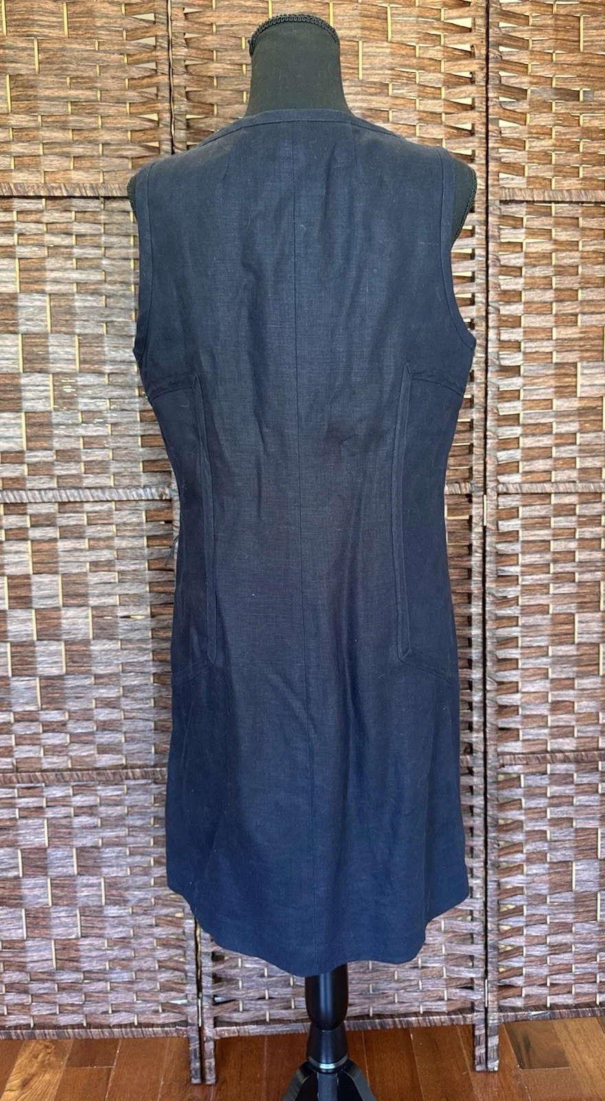 Abito tubino lino blu navy taglia 12 Michael Kors oro zip canotta senza maniche ginocchio