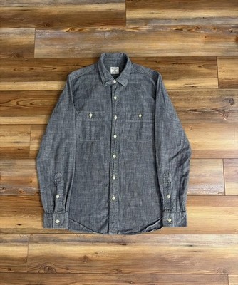 J.CREW Chambray Workshirt Mens Small Grey Long Sleeve Chin Strap Vintage Classic