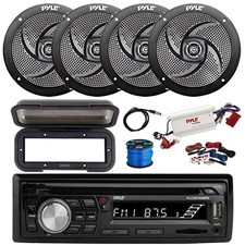 Pyle BT Marine MP3 CD Receiver, BT Amp, 4X 5.25" 180W Black Speakers,Accessories