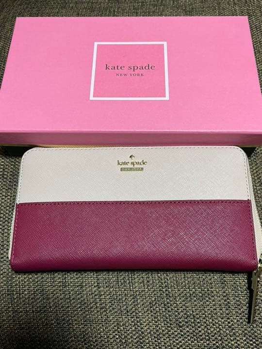 KATE SPADE Long Wallet Bicolor Pink Silk Excellent with Box