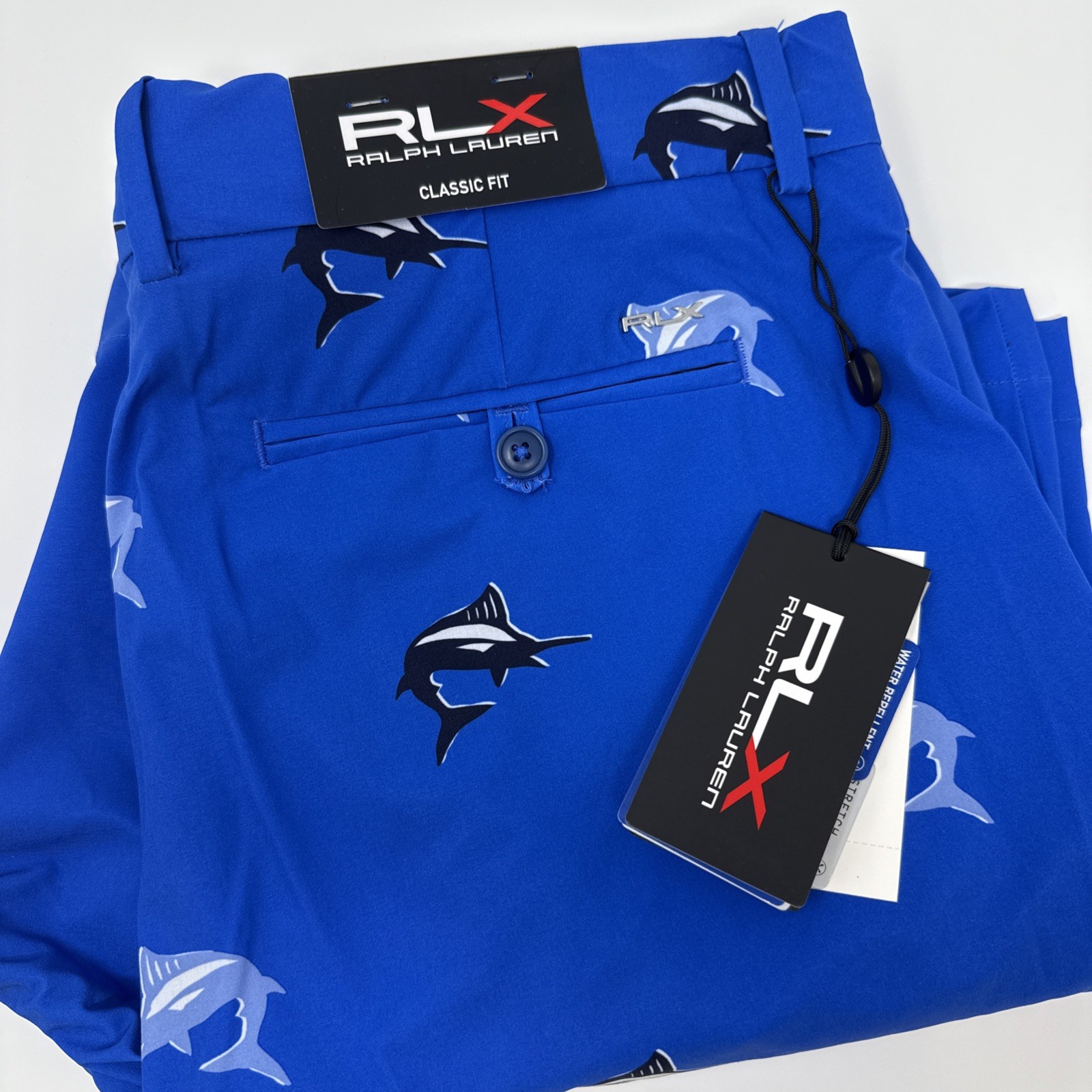 Ralph Lauren RLX Blue Swordfish Chino Golf Shorts Classic Fit Men’s 34 NEW
