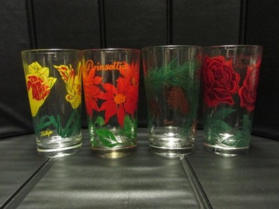 Vtg Hybrid Tea Rose Poinsettia Tulip Pine Peanut Butter Glass Boscul swanky swig