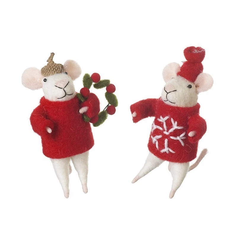 Felt Festive Mice in Jumpers Christmas Decorations by Heaven Sends Set of Two
