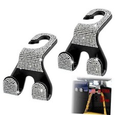 Bling Car Purse Hooks 2Pcs, Rhinestones Car Headrest Hook Backseat Bling White