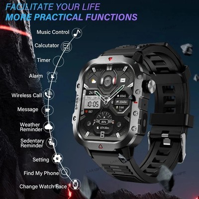 Smartwatch Outdoor-Sport-Smartwatch, 2,01 Zoll HD-Bildschirm, LED-Taschenlampe