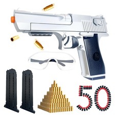 Silver Tactical Foam Blaster Pistol - Shell Ejecting Toy Gun
